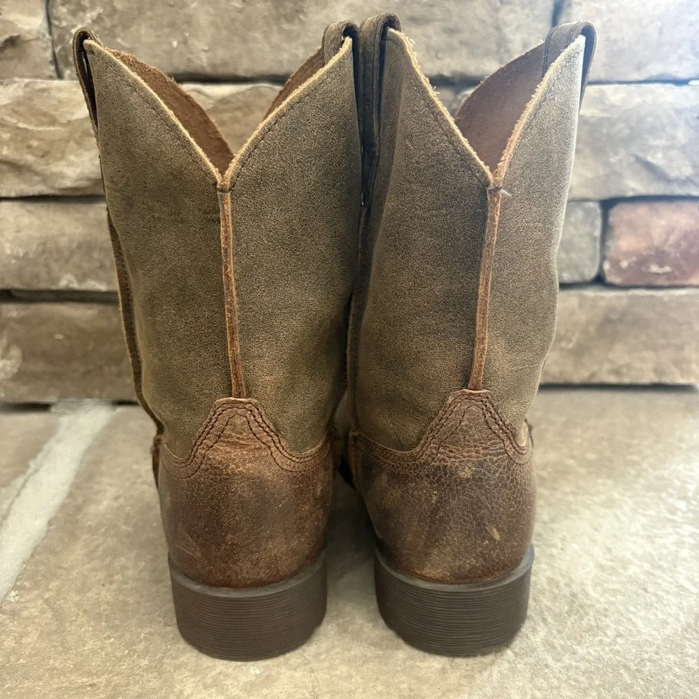 Ariat Youth Rambler Brown Leather Square Toe Western Boots Size 3